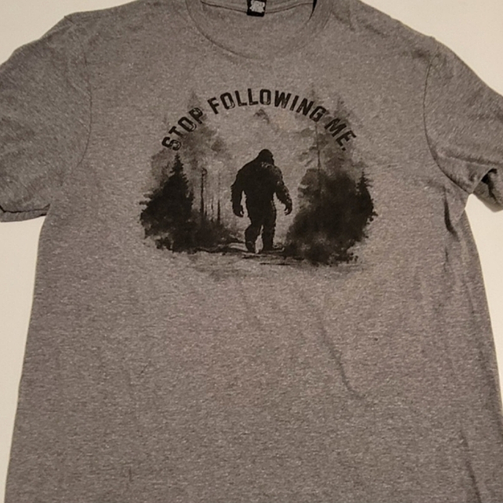 Big Foot Sasquatch Stop Following Me" SOFT  100% Cotton Gray Tee NWOT 🤣❤️